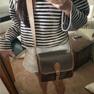 Auth Celine Macadam Crossbody Bag with Tan Trim